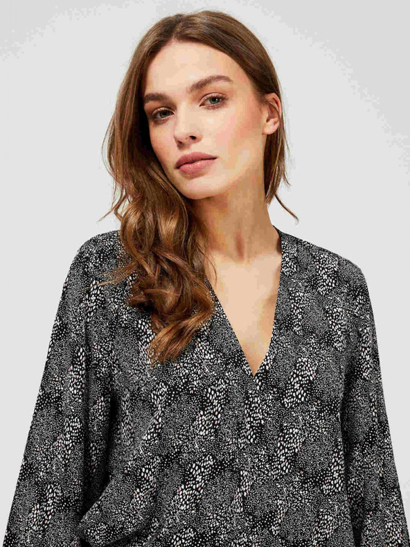 Moodo Сиво-черна дамска блуза Moodo с малък десен и панделка