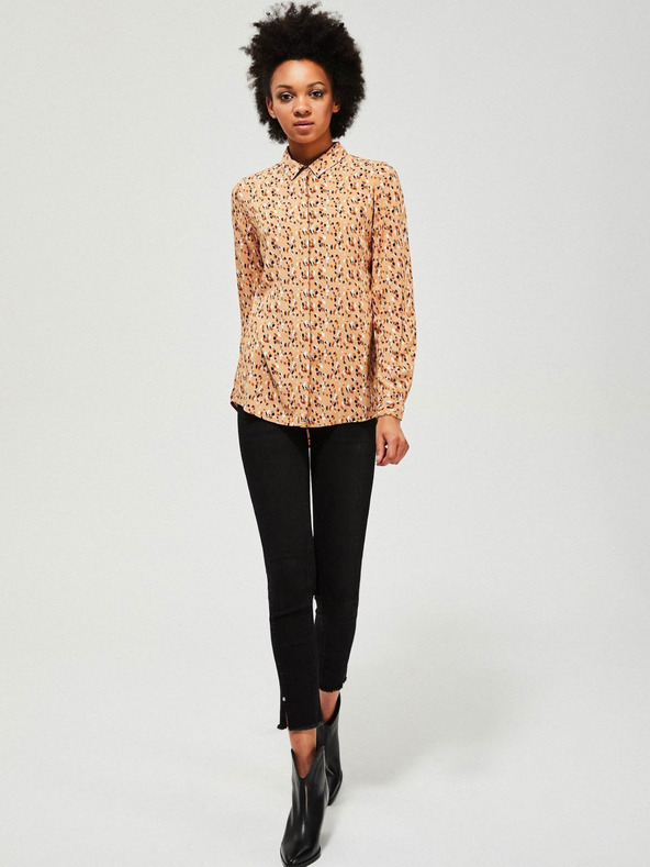 Moodo Кафява еластична риза с шарки Moodo