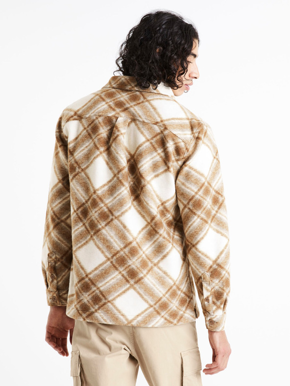 Celio Кремаво-кафява мъжка карирана блуза Celio Caima