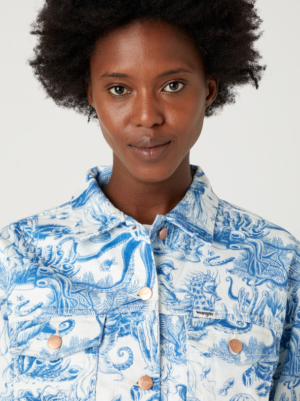 Wrangler Бяло и синьо дамско дънково яке с шарки Wrangler