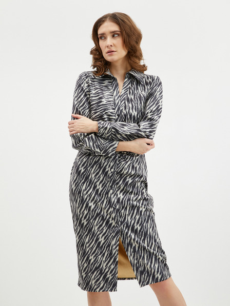 Orsay Бежово-черна дамска рокля-риза с десен от велур ORSAY