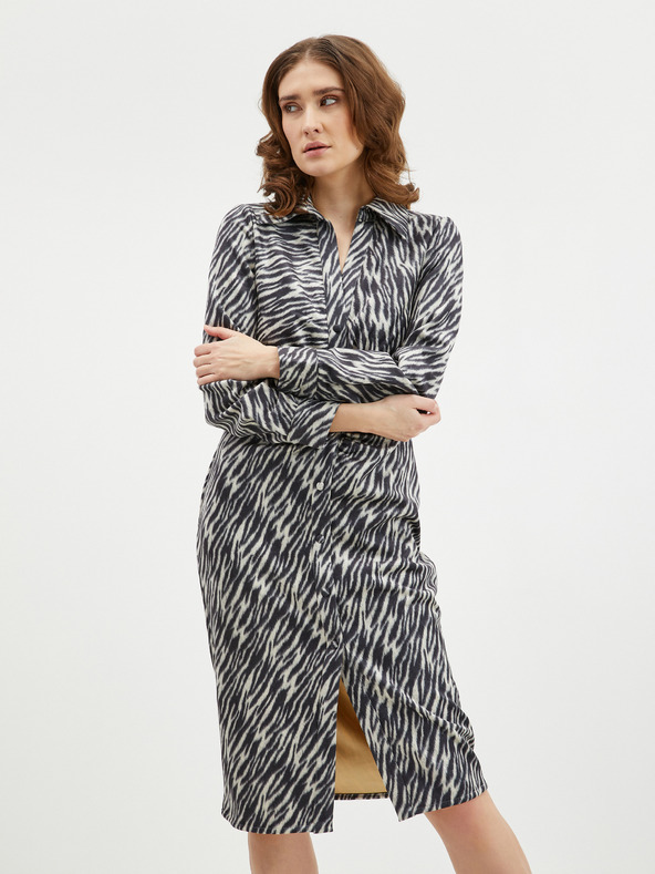 Orsay Бежово-черна дамска рокля-риза с десен от велур ORSAY