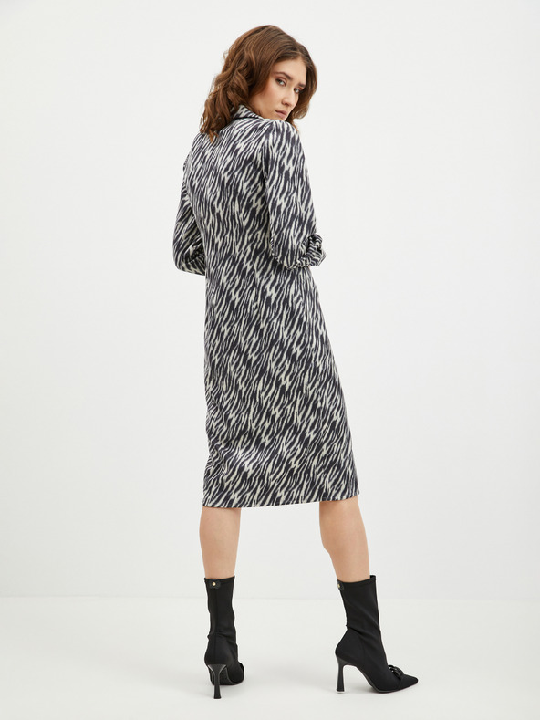 Orsay Бежово-черна дамска рокля-риза с десен от велур ORSAY