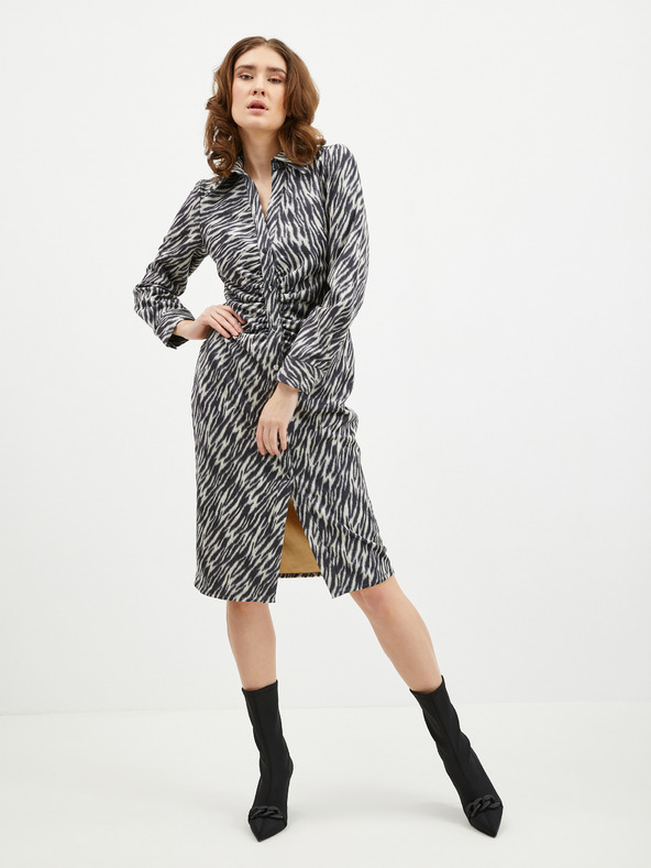 Orsay Бежово-черна дамска рокля-риза с десен от велур ORSAY