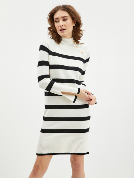 Orsay Черно-кремава дамска рокля-пуловер на райеORSAY