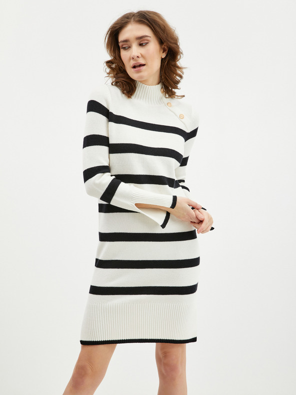 Orsay Черно-кремава дамска рокля-пуловер на райеORSAY