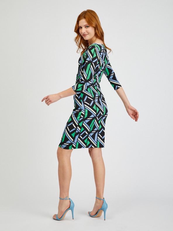 Orsay Зелено-черна дамска рокля по тялото с десен ORSAY