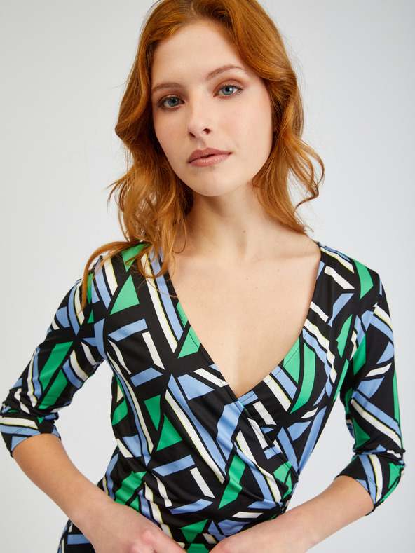 Orsay Зелено-черна дамска рокля по тялото с десен ORSAY