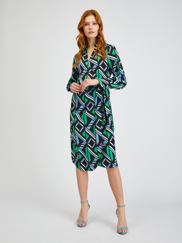 Orsay Зелено-черна дамска рокля на каре ORSAY