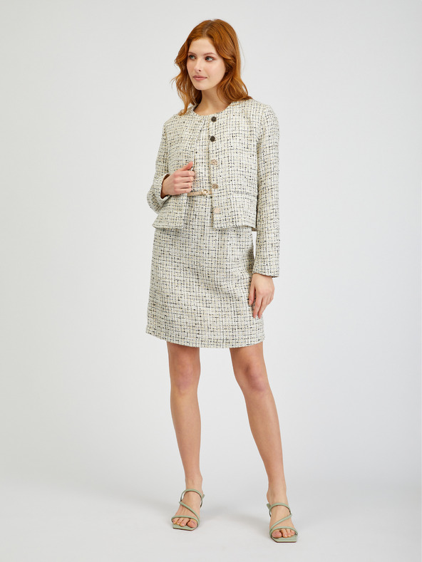 Orsay Кремава дамска рокля с колан и десен ORSAY