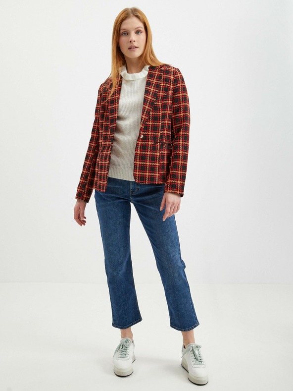 Orsay Черно-червено дамско сако на каре ORSAY