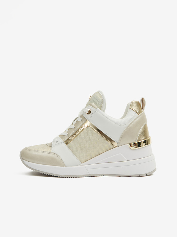 Michael Kors Бели и бежови дамски кожени маратонки с глезена Michael Kors Georgie