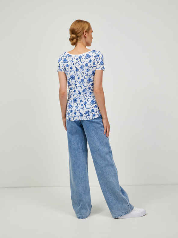 Orsay Синьо-бяла тениска с десен ORSAY