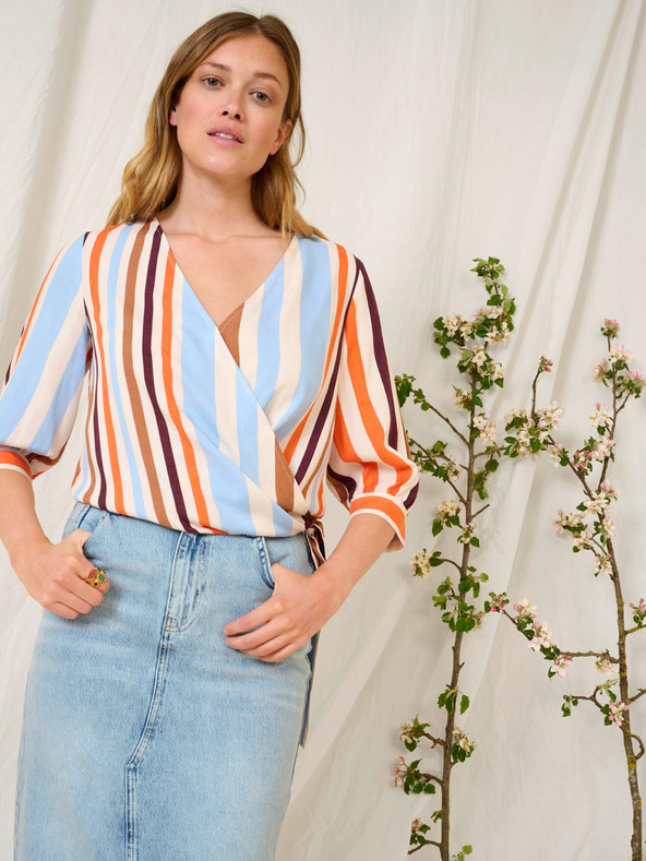 Orsay Блуза на синьо и оранжево райе с три четвърти ръкав ORSAY