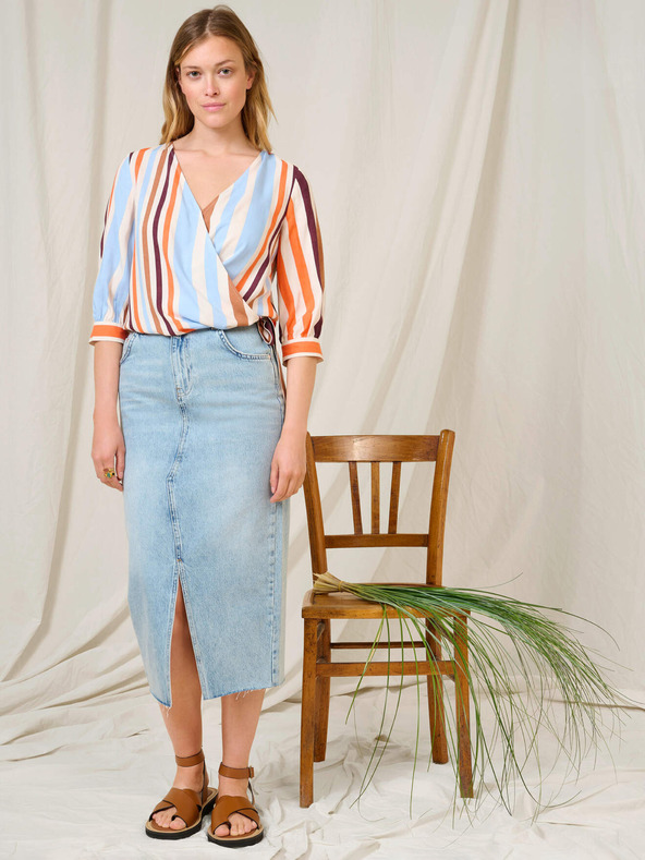 Orsay Блуза на синьо и оранжево райе с три четвърти ръкав ORSAY