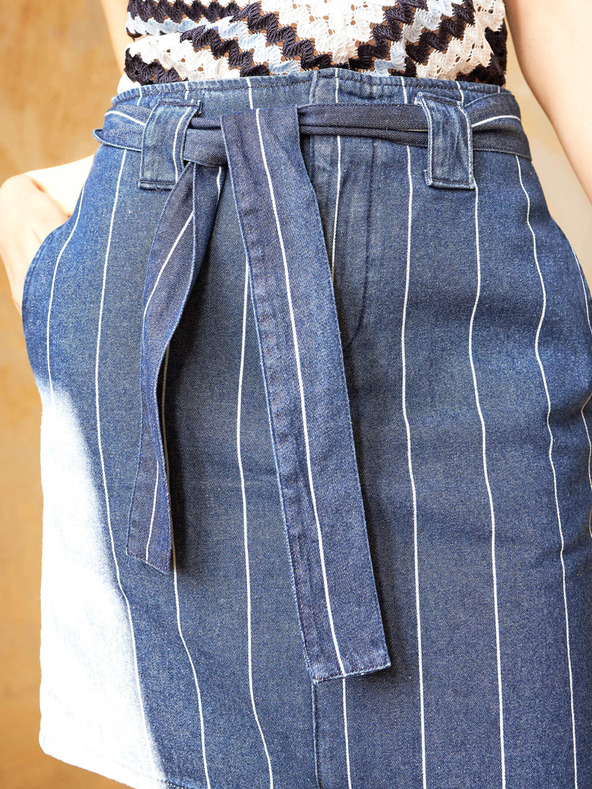 Orsay Синя раирана къса дънкова пола с връзки ORSAY