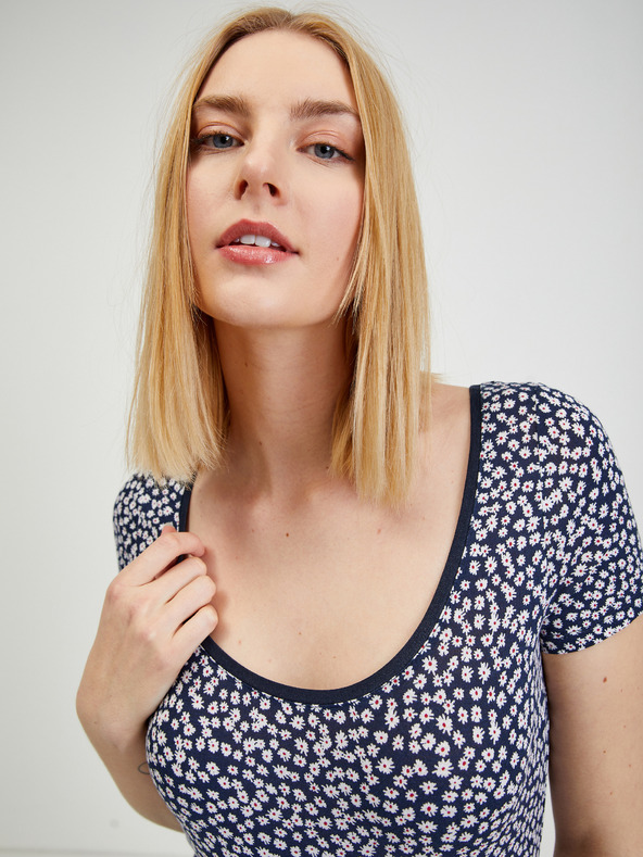 Orsay Тъмносиня дамска тениска на цветя ORSAY