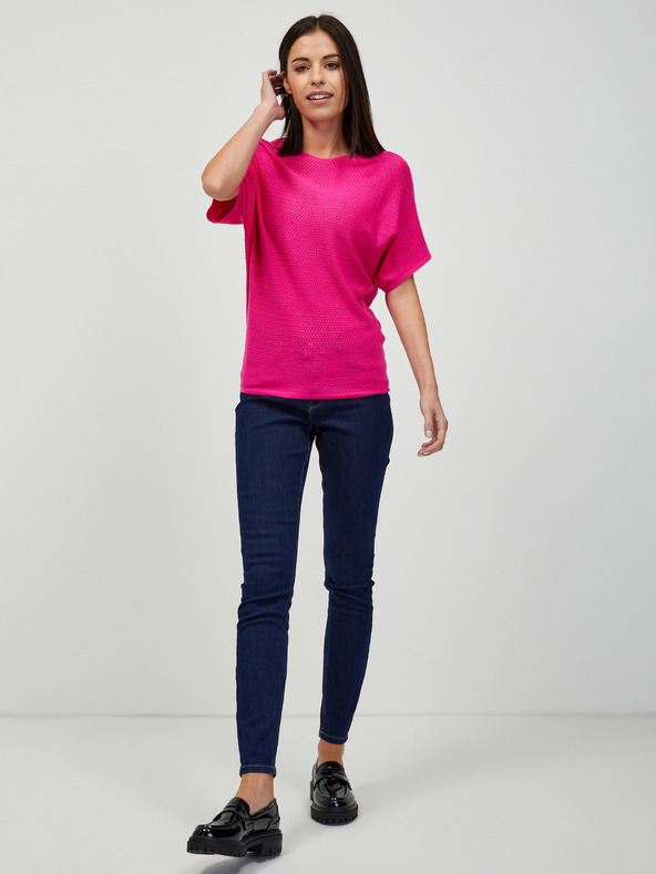 Orsay Тъмнорозов лек пуловер с десен и къс ръкав ORSAY