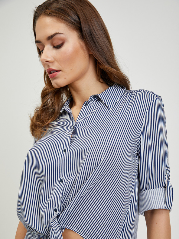 Orsay Бяло-синя дамска риза на райе с възел ORSAY