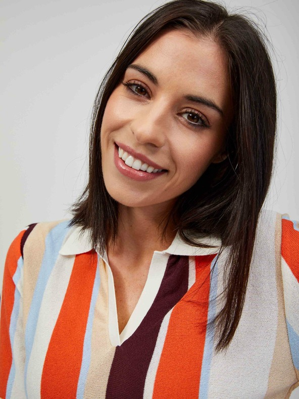 Orsay Оранжево-кремав лек пуловер на райе с къс ръкав ORSAY