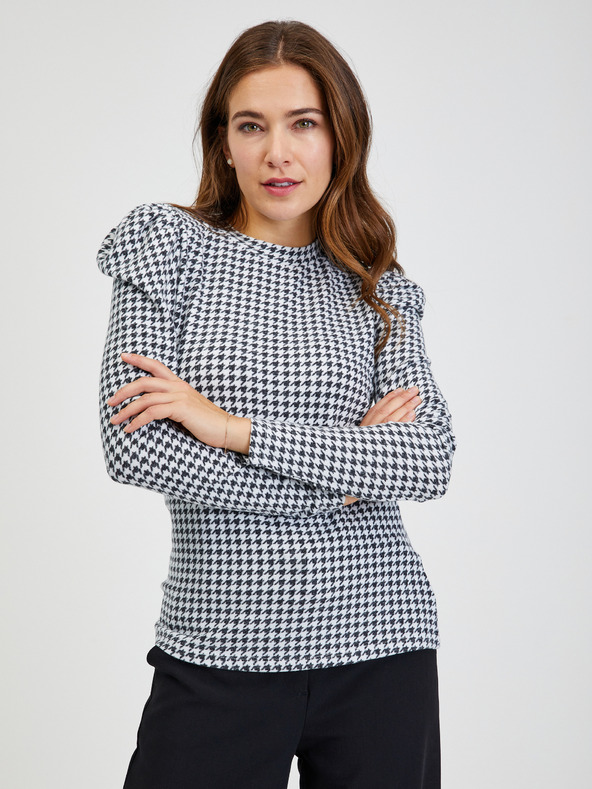 Orsay Черно-бяла дамска тениска с десен ORSAY