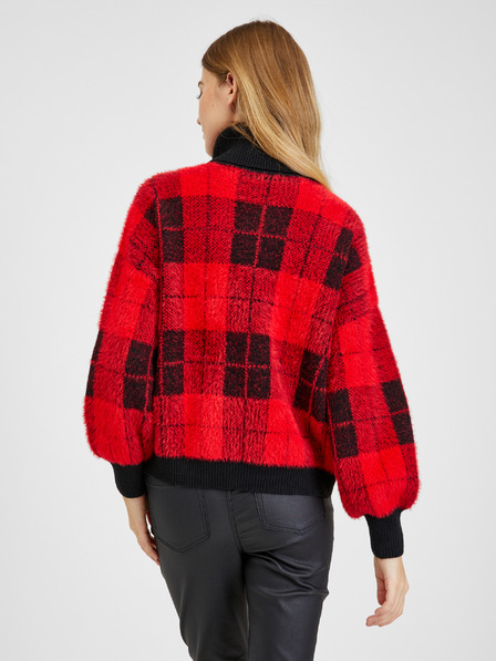 Orsay Черно-червен дамски пуловер на каре ORSAY