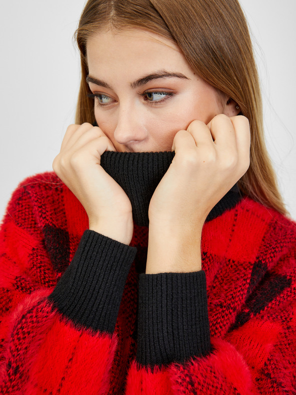 Orsay Черно-червен дамски пуловер на каре ORSAY