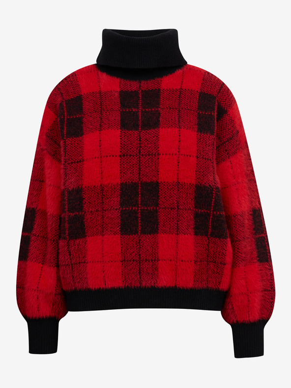 Orsay Черно-червен дамски пуловер на каре ORSAY