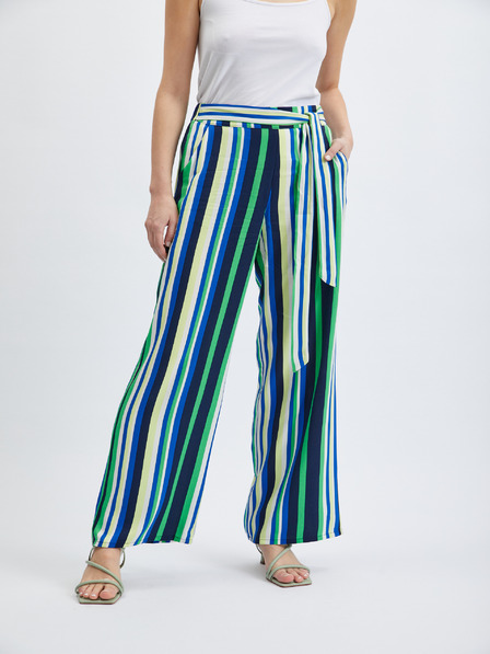 Orsay Зелено-син дамски широк панталон на райе ORSAY