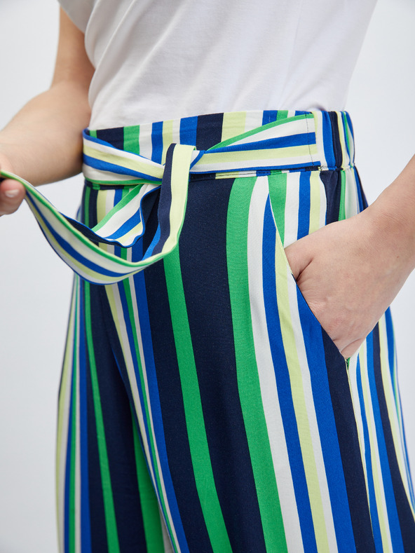 Orsay Зелено-син дамски широк панталон на райе ORSAY