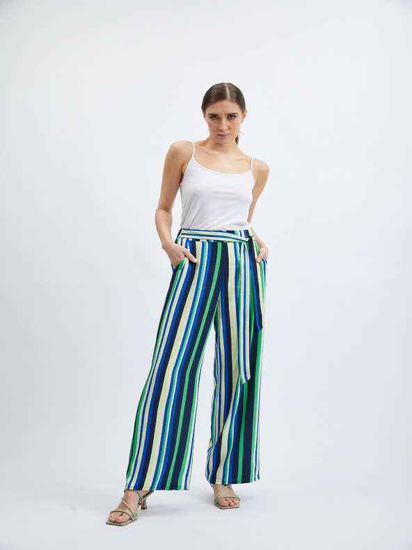 Orsay Зелено-син дамски широк панталон на райе ORSAY