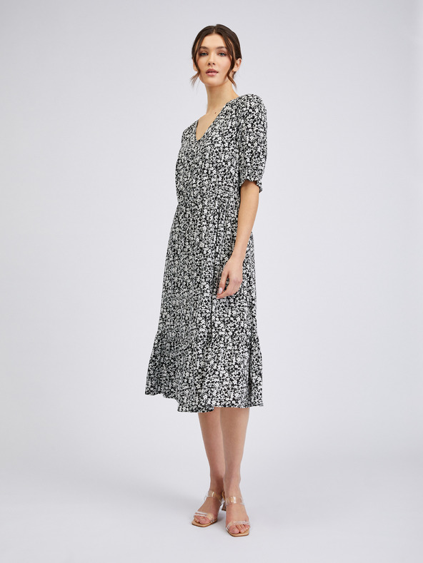 Orsay Бяло-черна дамска рокля на цветя ORSAY