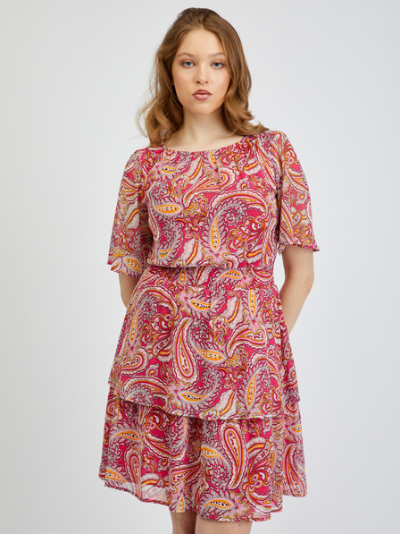 Orsay Червено-розова дамска рокля с десен ORSAY