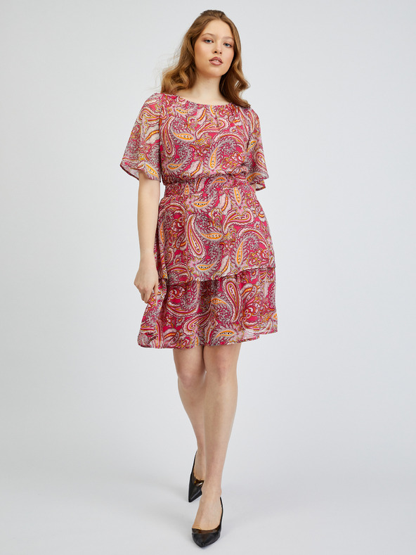 Orsay Червено-розова дамска рокля с десен ORSAY