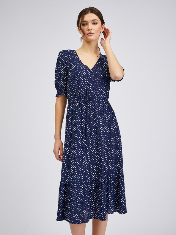 Orsay Тъмносиня дамска рокля на точки ORSAY