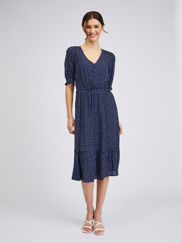 Orsay Тъмносиня дамска рокля на точки ORSAY