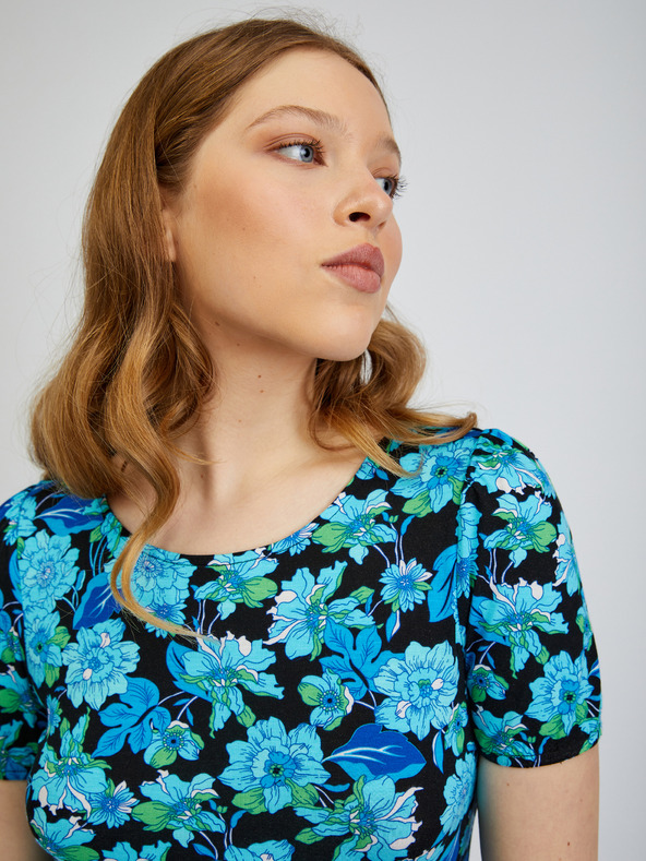 Orsay Синьо-черна дамска тениска на цветя ORSAY