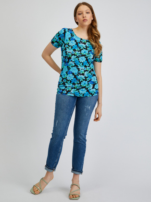 Orsay Синьо-черна дамска тениска на цветя ORSAY