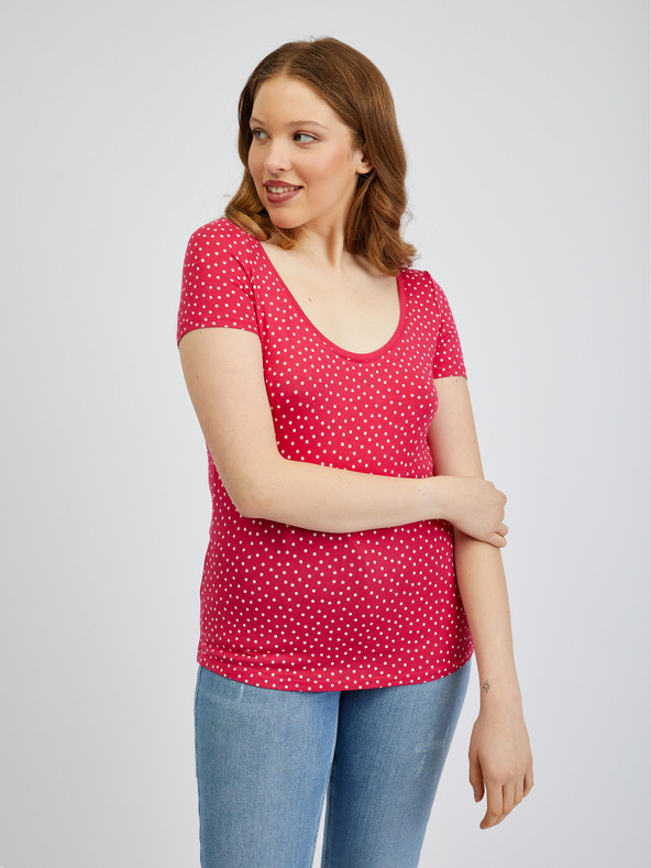 Orsay Тъмнорозова дамска тениска на точки ORSAY