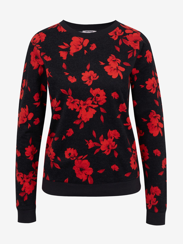 Orsay Червено-черен дамски суичър на цветя ORSAY