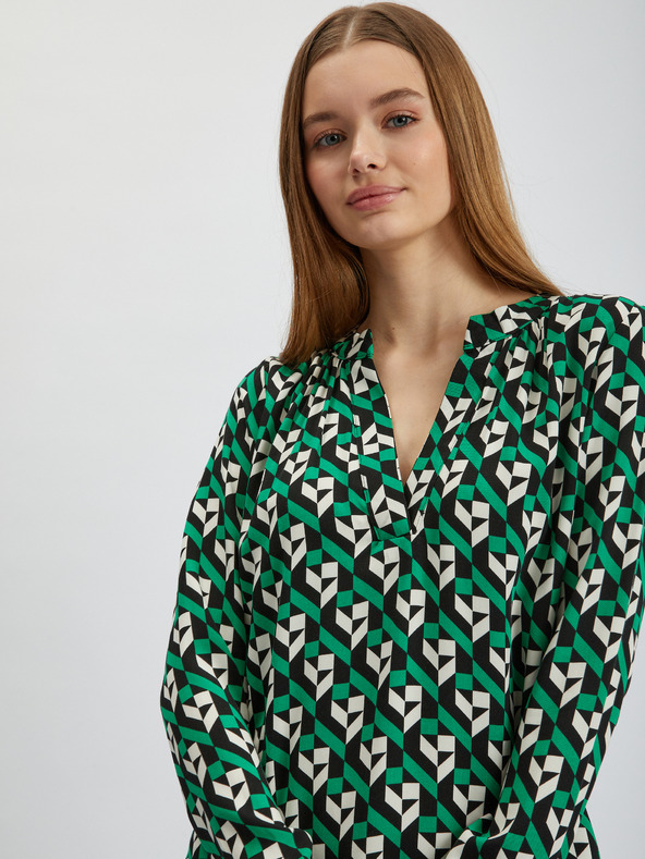 Orsay Бяло-зелена дамска блуза с десен ORSAY