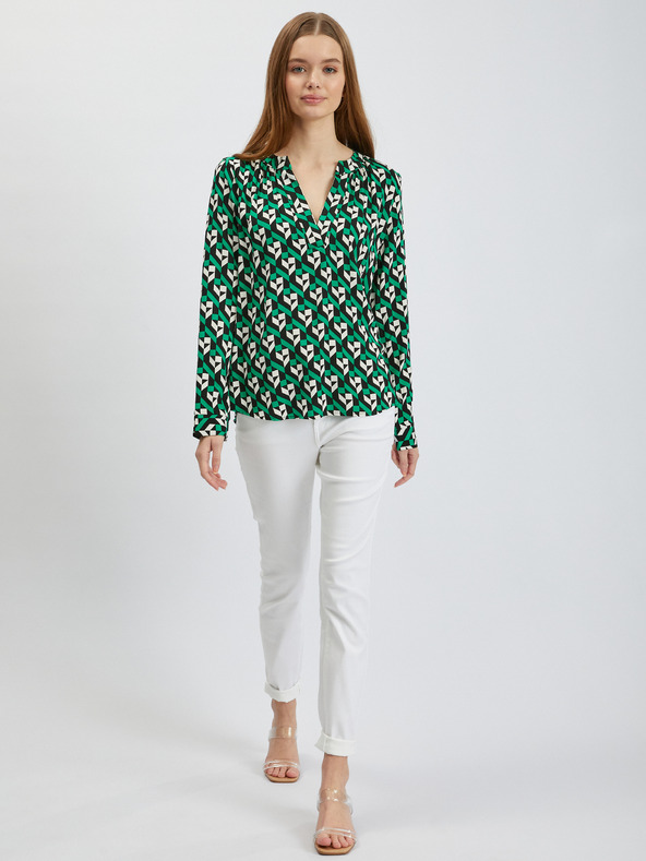 Orsay Бяло-зелена дамска блуза с десен ORSAY