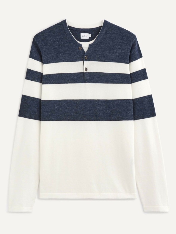 Celio Бяло-син мъжки раиран пуловер Celio