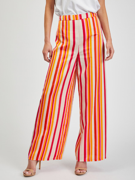 Orsay Червено-жълт дамски широк панталон на райе ORSAY