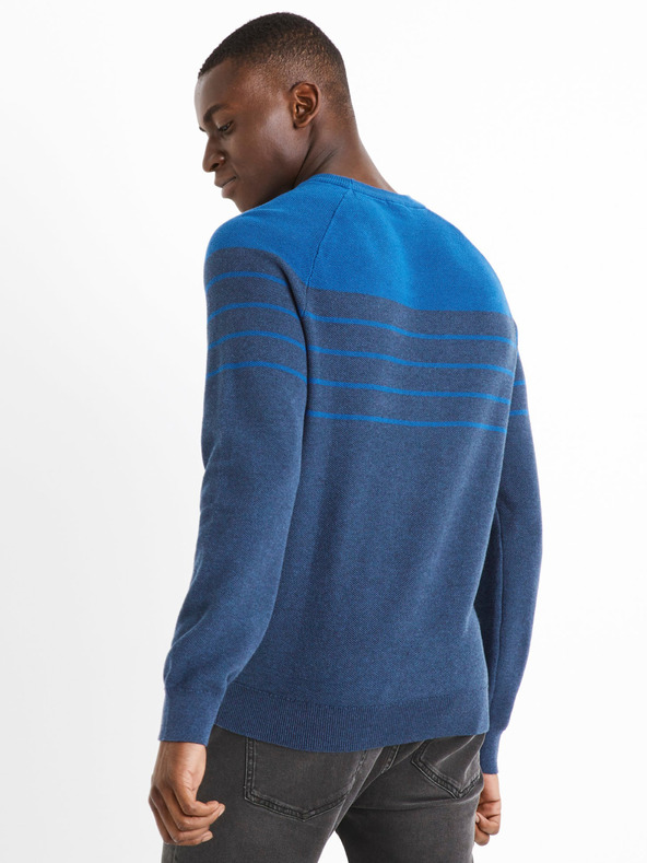 Celio Син мъжки раиран пуловер Celio Depicray