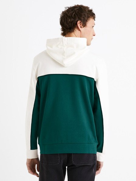 Celio Зелено и бяло мъжко памучно суитчърче с качулка Celio Debiding