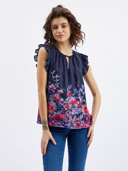 Orsay Тъмносиня дамска блуза на цветя с волан ORSAY