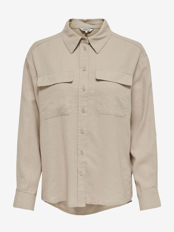 ONLY Бежова дамска ленена риза ONLY Caro