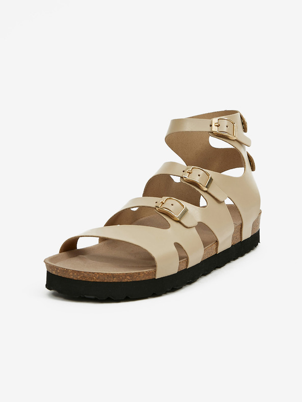 Ojju Бежови дамски сандали до глезена OJJU