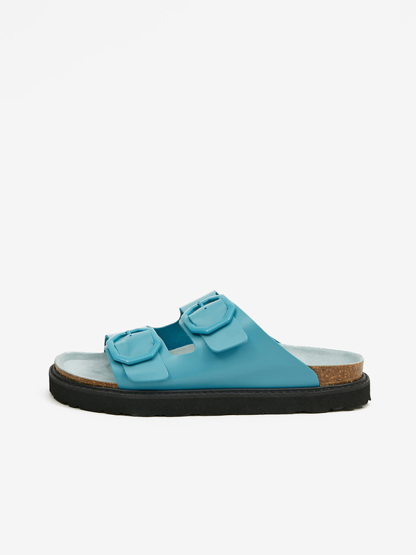 Ojju Тюркоазени дамски чехли от естествена кожа на платформа OJJU